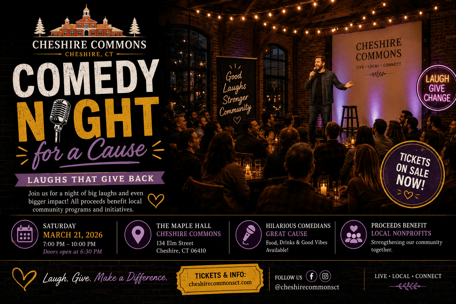Guests laughing at a stand-up comedy performance at Cheshire Commons