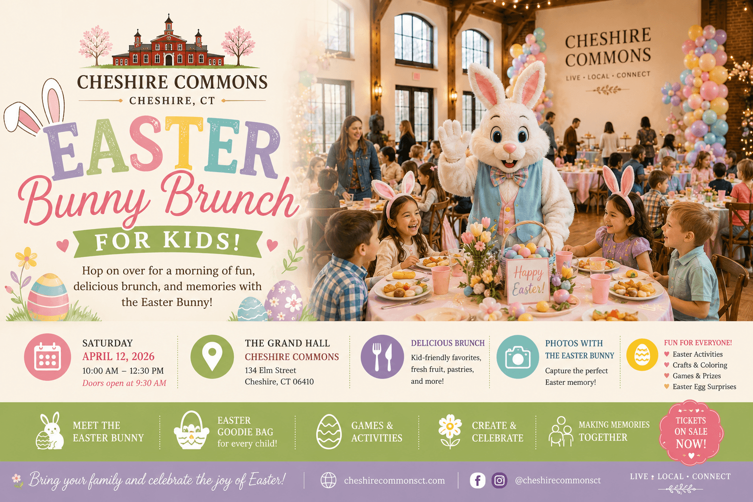 Children laughing with the Easter Bunny at a brunch table